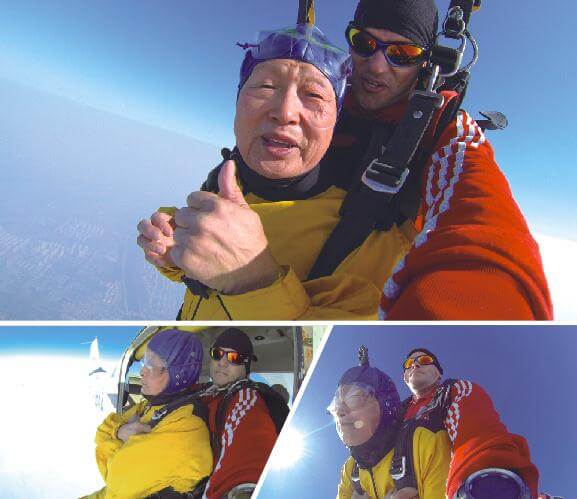 中国双人飞机高空跳伞年纪最大纪录创造者73岁耿龙武